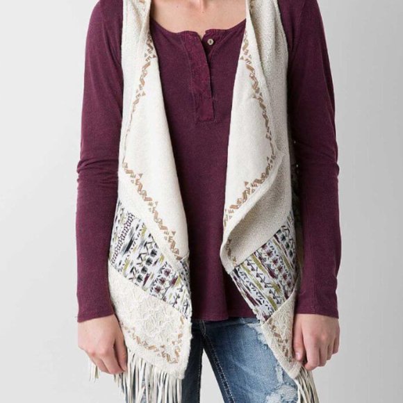 Miss Me Jackets & Blazers - Miss Me Fringe off-White Sweater Vest Jacket Cardigan